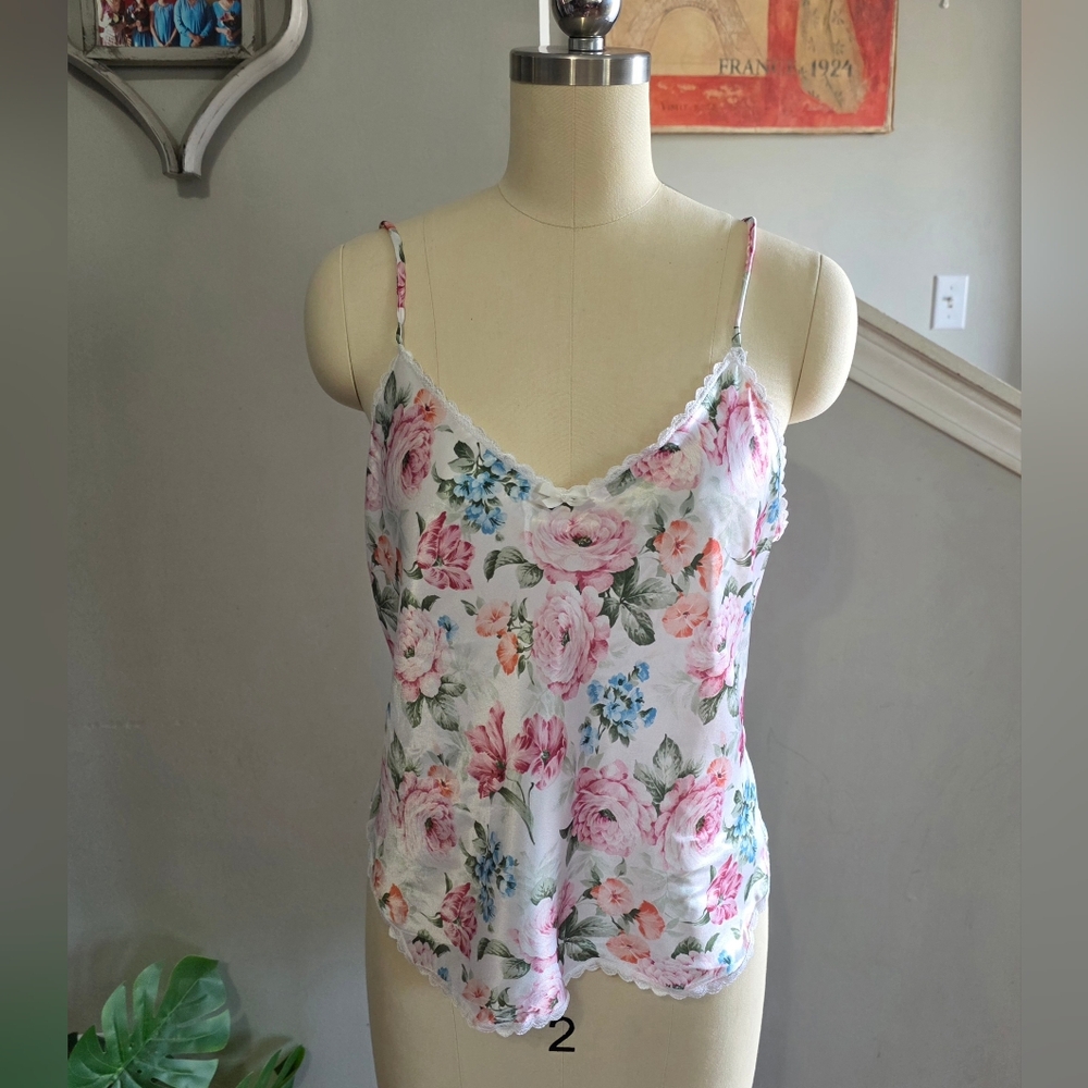 Vintage Floral Camisole Satin Size Small